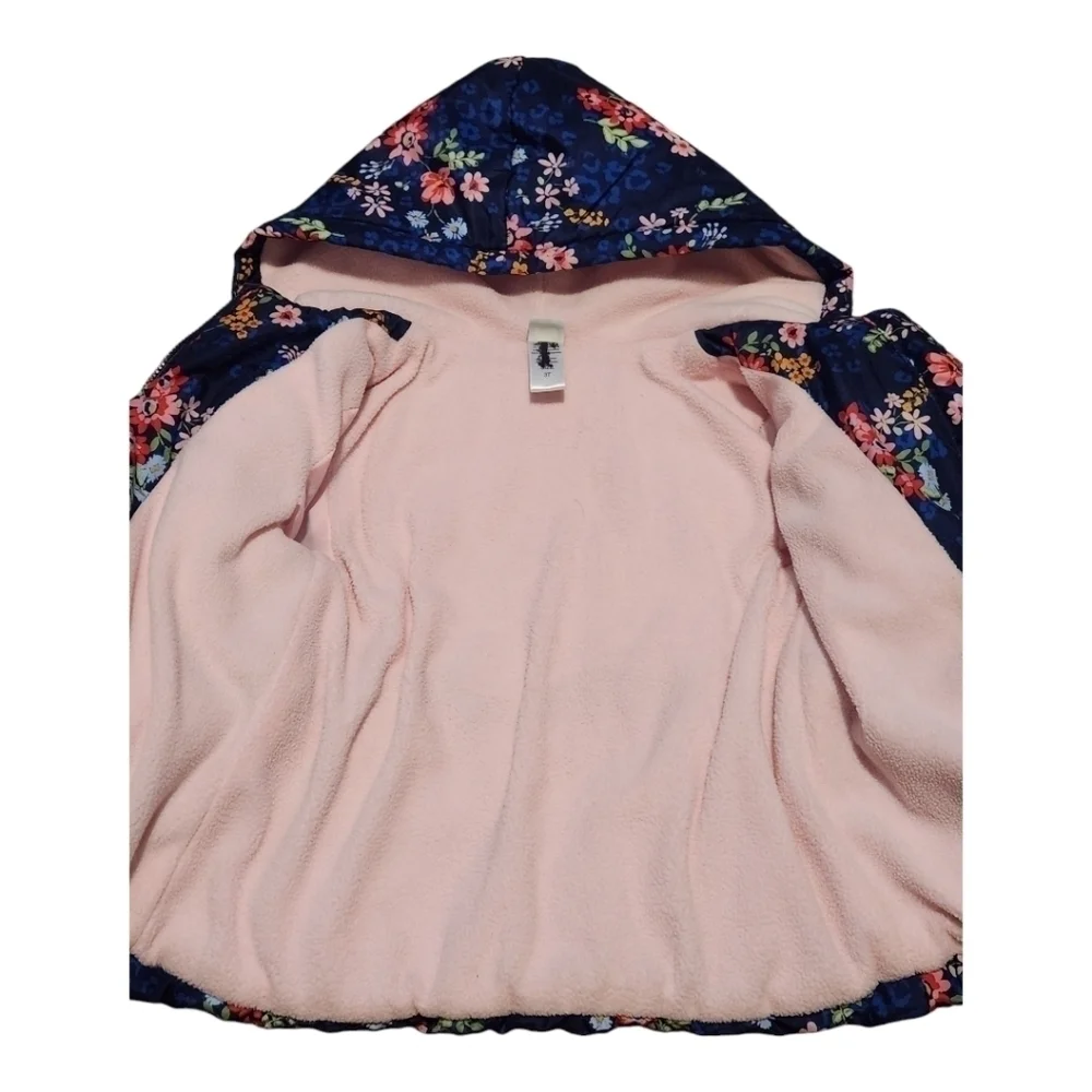 Little Me Girl's Navy Blue Floral Hooded Winter Coat Jacket, 3T